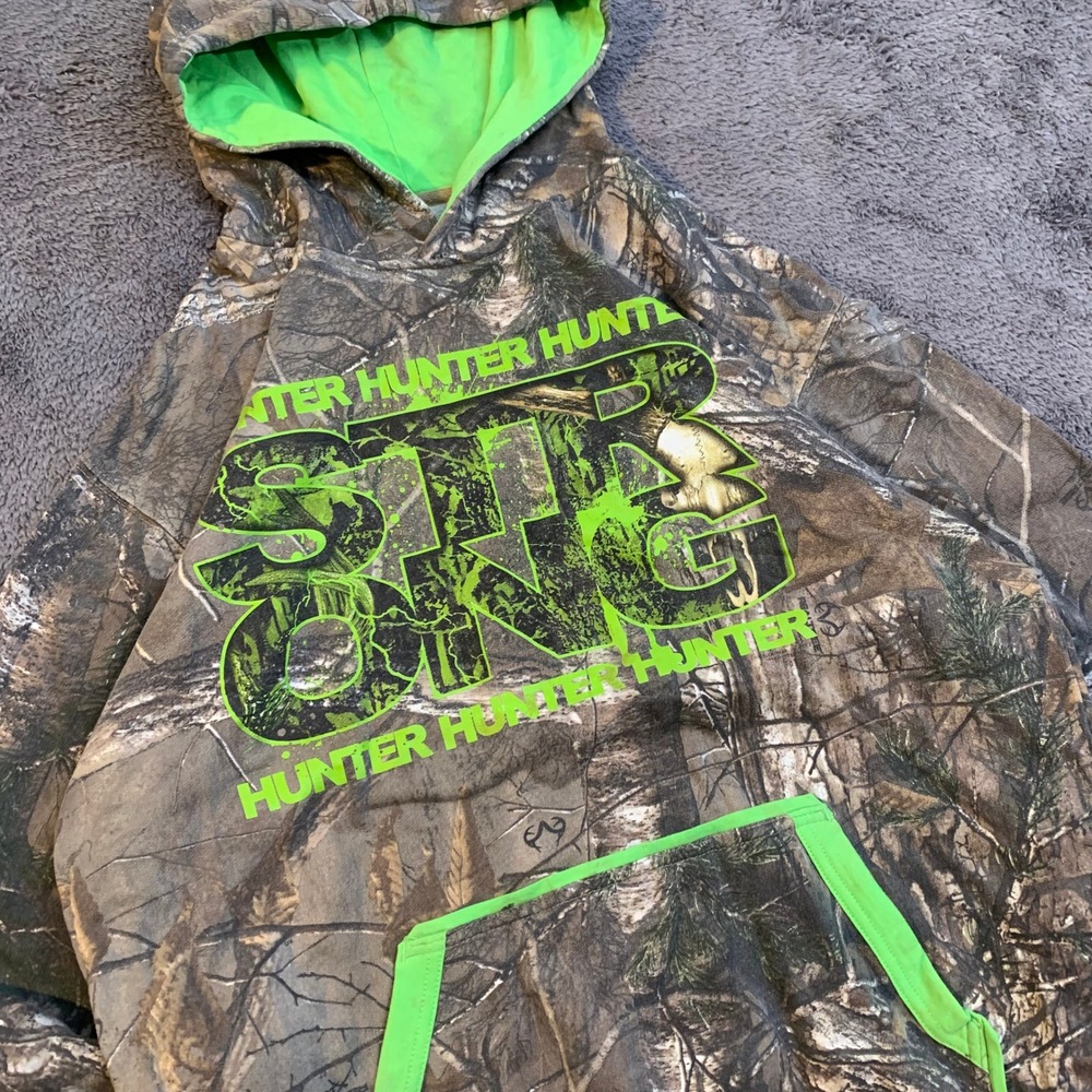 Buck Wear Mens Realtree Camo Hoodie Neon Green STRNG Hunter Pullover LARGE